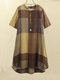 Plaid Print O-neck Short Sleeve Button Plus Size Dress for Women - Brown