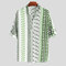 Mens Ethnic Style Printed Stand Collar Half Sleeve  Loose Casual T-shirt - Green