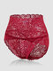 Calcinha feminina com renda floral transparente cintura alta sexy Soft calcinha respirável para levantamento de quadril - Vermelho
