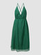 Mesh Solid Open Back Tie Strap Sexy Dress - Green