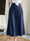 High Waist A-line Solid Satin Skirt For Women - Navy