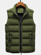 Mens Solid Zip Up Stand Collar Warm Padded Gilet Vests With Pocket - Green