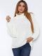 Solid Long Sleeve Hollow Turtleneck Casual Sweater For Women - White
