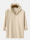 Mens Solid Color Cotton Button Up Casual Long Sleeve Hooded Shirts - Beige
