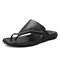Men Microfiber Leather Clip Toe Slippers Soft Beach Water Sandals - Black