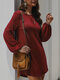 Solid Color Soft Long Sleeve Casual Dress For Women - Wine Red