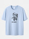 Plus Size Mens 100% Cotton Skeleton & Slogan Print Casual Halloween T-Shirt - Blue
