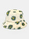 Women & Men Lamb Wool Fur Soft Warm Plus Thicken Casual All-match Cute Daisy Flower Pattern Bucket Hat - Green