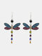 Vintage Colored Dragonfly Women Earrings Diamond Mount Pendant Earrings - Colorful