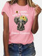 Cartoon Elephant Letter Print Short Sleeve T-shirt For Women - Pink