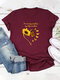 Floral Letter Printed Short Sleeve O-Neck Casual T-shirt - Wine Red