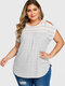 Plus Size Lace Stripe Cold Shoulder Short Sleeves T-shirt - White