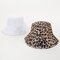 Women Double Sided Leopard Solid Color Bucket Hat Casual Wild Beach Sunscreen UV Protection Cap  - White