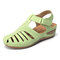 LOSTISY Hollow Out Lightweight Pure Color Breathable Hook Loop Wedges Sandals - Light Green