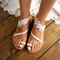 Embroidery Flowers Decor Casual Comfy Clip Toe Flat Sandals - White