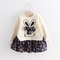 Rabbit Pattern Girls Patchwork Long Sleeve Floral Dress For 1Y-7Y - Navy
