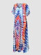 Women Eyes Graphic V Шея Солнцезащитные накидки с боковым разрезом Beaches Maxi Платье - синий