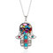 African Retro Head Pendant Necklace Colorful Rhinestone Necklace For Women - Silver