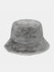 Unisex Faux Rabbit Fur Solid Color Autumn Winter Simple Warmth Bucket Hat - Gray