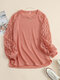 Lace Stitch Long Sleeve Solid Crew Neck Sweatshirt For Women - Pink
