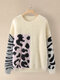 Leopard Stitch Plush Contrast Color Long Sleeve Sweater - Pink