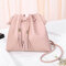 Women String PU Leather Bucket Bags Solid Leisure Crossbody Bag - Pink