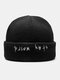 Unisex Acrylic Knitted Letter Pattern Embroidery Flanging Brimless All-match Warmth Beanie Hat - Black