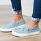 Femmes Zipper Loafers Denim Comfy Casual Slip On Flat Shoes - bleu