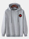 Mens Rose Pattern Solid Loose Drawstring Pullover Casual Hoodie - Gray