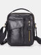 Genuine Leather Vintage Hard Wearing Magnet Button Aslant Bag Adjustable Shoulder Strap Cross Body Bag - Black