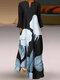 Vestido de manga comprida com estampa de flor e decote em bico - Preto