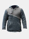 Mens Contrast Color Knitted Button Detail Hooded Sweater With Kangaroo Pocket - Gray