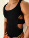 Mens Solid Sexy Side Hollow Knitted Pit Striped Tank Top - Nero