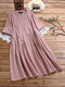 Casual Pleated Solid Color Crewneck Plus Size Dress - Pink