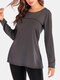 Solid Color Patchwork Long Sleeve O-neck Casual Blouse For Women - Black