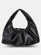 Women PU Leather Large Capacity Shoulder Bag Handbag Tote Cloud Bag Ruched Bag - Black