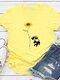 Cartoon Dog Flower Print Short Sleeve T-shirt For Women - Yellow