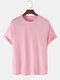 Mens 100% Cotton Solid Color Loose Light Round Neck Casual T-Shirts - Pink