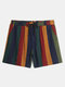 Mens Thin & Breathable Cotton Colorful Stripe Holiday Knee Length Casual Shorts - Green