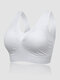 Plus Size Women Solid High Elastic Pleats Removable Pad Wide Straps Yoga Sports Bra - White