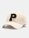 Unisex Corduroy P Letter-shaped Patch All-match Warmth Baseball Cap - Beige