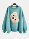 Cutie Bear Print Long Sleeve O-neck Casual Sweatshirt For Women - Light Grenn