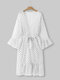Dot Print Bell Long Sleeve Belt Loose Chiffon Bohemian Kimono - White