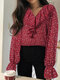 Женская блузка с длинным рукавом и V-образным вырезом с цветочным принтом и рюшами - Красный