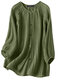 Feminino sólido plissado botão frontal casual manga raglan Camisa - Verde