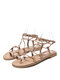 Women Solid Color Lace Up Crossing Band Sandals - Khaki