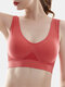Women Plus Size Wireless Sports Bra Breathable Plain Shockproof Comfy For Yoga Running - Red