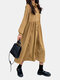 Corduroy Solid Button Lapel Long Sleeve Casual Dress Women - Khaki