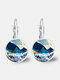 Trendy Metal Round Natural Landscape Print Glass Pendant Earrings - Silver