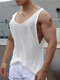 Camiseta sin mangas con cuello redondo calado de punto para hombre Cuello - Beige
